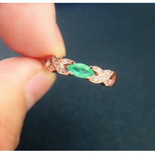 简单款天然哥伦比亚祖母绿戒指925银度玫瑰金 活口 送女友